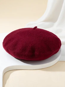 1 件男女通用纯色贝雷帽，百搭经典时尚休闲风格，透气舒适遮阳，适合日常通勤、徒步旅行、露营、骑自行车、海滩、绘画、摄影 - 酒紅色 - 查看 5