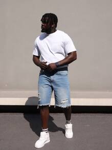 Herren Denim Shorts in Große Größen, Hellblau, Used-Optik, ausgefranster Saum