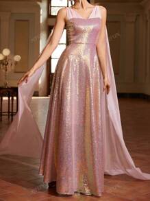 Women Elegant Romantic V-Neck Party Dress, Wedding Guest Dress, Formal Dress, Evening Dress, Gown