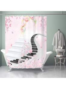 1pc/4pcs Floral Print Multipurpose Bathroom Decor Set Includes: Waterproof Shower Curtain With 12 Hooks, Bathroom Anti-Slip Mat, U-Shaped Toilet Mat, Round Toilet Lid Mat - Suitable For All Bathroom Scenes Back To School