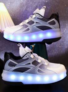 USB Rechargeable LED Light Up Sneakers With 7 Colors, Breathable Mesh Athletic Shoes For Kids, Boys, Girls Toddler To Big Kids, Spring/Summer Outdoor, Running, Casual, Roller Skating - Black - View 8