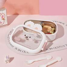 1个不锈钢兔子主题防漏便当盒，带分隔板，适合学校、办公室、露营和野餐，防锈耐热，学习用品 - 彩色 - 查看 4