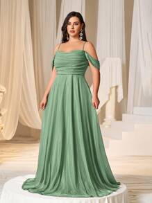 Faeriesty 曲线优雅露肩晚礼服，配有可调节后系带和飘逸的 A 字形轮廓 - 非常适合晚宴、红毯活动、歌剧之夜、正式招待会和舞厅晚会 - 綠色 - 查看 5