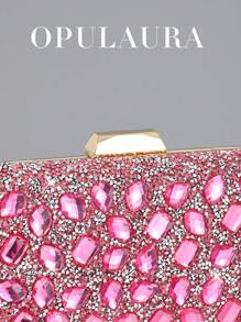 OpulAura Women's Shiny Rhinestone Pink Clutch Bag, Cute & Sweet Fashion Handbag, Suitable For Party/Wedding, Shoulder/Crossbody Chain Bag, Perfect For Ball Accessories - Hot Pink - View 5