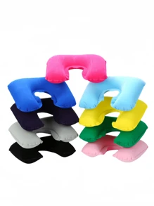 1pc Outdoor Camping Inflatable U-Shape Pillow, PVC Flocked Fabric Portable Travel Camping Air Pillow, Requires Self-Inflation - Multicolor - View 6