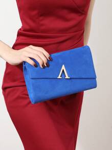 Fashionable Velvet Clutch Bag With V-Shaped Decor, Suitable For Daily Use - Blue - View 3