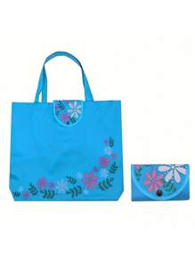 6pcs Reusable Shopping Bags With Printed Button Closure Foldable Polyester Storage Bags, Leak-Proof Rectangular Bags, Suitable For Thanksgiving And Earth Day