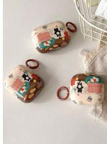 Retro Ditsy Floral Cat Pattern Premium Protective Case Compatible With 1/2, 4 Silicone Earphone Cover, Pro, Apple Wireless Bluetooth 3 Headphone Box