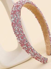 1pc Girl's Pink Crystal Headband, Silver Starry Fashion Hair Hoop For Girls, Suitable For Daily Wear And Parties