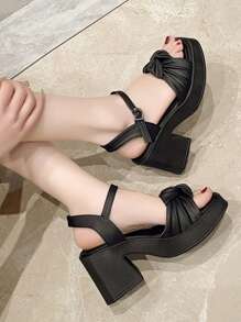 2025 Chunky Wedge Sandals, Fashion Twist Knot Thick Sole High Heel Sandals, Personalized Chic Sexy Platform Casual Comfy Beautiful Sandals