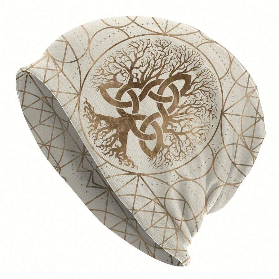 1 件休闲街头风格生命之树印花无遮阳帽，薄而有弹性的涤纶/氨纶，适合所有季节
