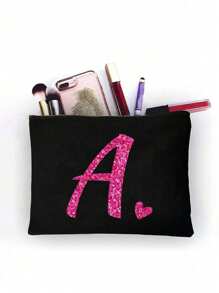 化妆包、化妆袋、钱包、字母A-Z图案、洗漱用品收纳包、拉链手机袋、铅笔盒、手拿包、教师礼物、女士旅行必备、女孩礼物、化妆工具、化妆刷收纳袋、节日必备、节日旅行包、旅行配件 - 黑色 - 查看 9