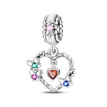 1 pieza Compañero permanente del amor, romántico rosa corazón de rosa de amor, lazo de amor, broche fijo, ramo de amor, gato y flor, cuentas de flor, colgante adecuado para pulsera de serpiente, collar, llavero, cuentas plateadas adecuadas para hacer joyería DIY, regalo de aniversario, Navidad, para chicas, pareja, regalo del Día de San Valentín