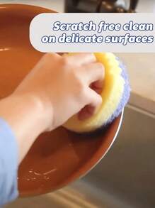 3pcs Heart & Smiling Face Multi-Functional Double Layer Temperature Sensitive Scrubbing Sponges. Cute & Powerful Decontamination, Double-Sided Kitchen Sponge - Temperature Sensitive, Non-Scratch Cleaning Pad, Suitable For Dishes Etc. - Multi-Surface Sponge Holder, Fit For Modern Kitchen Sink, For Dish Cleaning - Multicolor - View 6