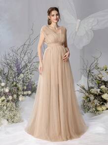 Faeriesty Dressalisa Maternity Sleeveless Off-Shoulder Maxi Dress With Dramatic Tulle Skirt – Lightweight Chiffon Fabric For Spring/Summer Baby Showers & Maternity Photoshoots (Flattering A-Line Silhouette, Romantic Ethereal Elegance)