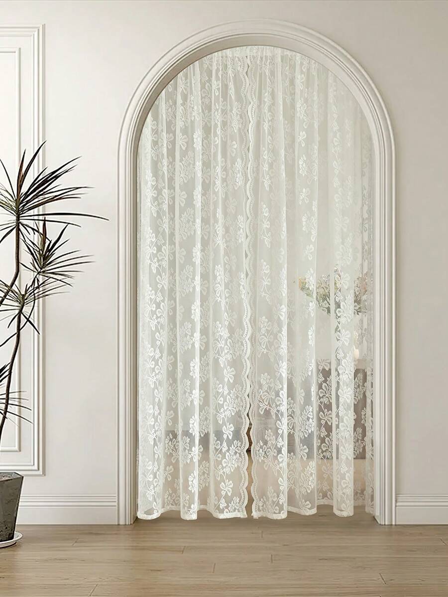 1pc Korean Style Floral Door Curtain With Rod, Modern Minimalist Lightweight, Breathable And Translucent, Suitable For Living Room, Kitchen Decoration,Fall Decor,Autumn Decor,Room Decor - Multicolor - View 1