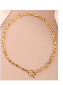 1pc Stainless Steel Gold-Plated Flat Snake Bone Chain Necklace For Women - Yellow Gold - View 2