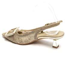 Escarpins Slingback Mesh Argenté à Boucle Carrée, Talon Bas Carré - Gold - View 7
