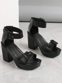 Nuevas sandalias de tacón alto para primavera/verano 2025, estilo estadounidense, tacones negros altos para mujeres, sandalias de suela gruesa con tacón ancho y ajuste ancho