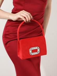 女士水钻首饰 闪亮奢华水钻首饰套装 闪亮项链耳环手链套装 个性天鹅绒手持水钻装饰翻盖手提包宴会包信封手提包婚礼派对