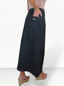 Paulo Due Stretch Denim Maxi Skirt - Black and White - View 2