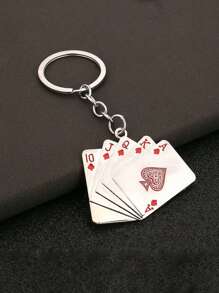 6pcs/Pack Stainless Steel & Acrylic Playing Card Key Chain - Heart Shaped Ace Of Hearts Design, Backpack Hanger, Casual Daily Accessory - Multicolor - View 13