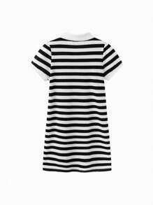 Balabala Vestido polo de bloques de color para niñas, conjunto de verano de moda - tonos blancos y negros - Ver 2