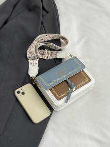 女士时尚包包，多功能新款斜挎包，休闲，撞色，小方包，宽肩带，适合聚会约会学校户外礼物 - 藍色 - 查看 3