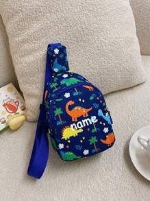1pc Nylon Zipper Closure Kids Bag, Customized Text, Name Bag With Cute Dinosaur Pattern, Baby Coin Purse, Chest Bag For Boys And Girls, Suitable For All Occasions, Comfortable And Adjustable Shoulder Straps, Multifunctional, Suitable For Playing And Going To School, Perfect Gift For Friends And Relatives - Dinosaur Chest Bag - View 4