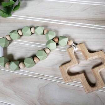 1pc Octagon Silicone, Wooden Cross Silicone Bead Bracelet