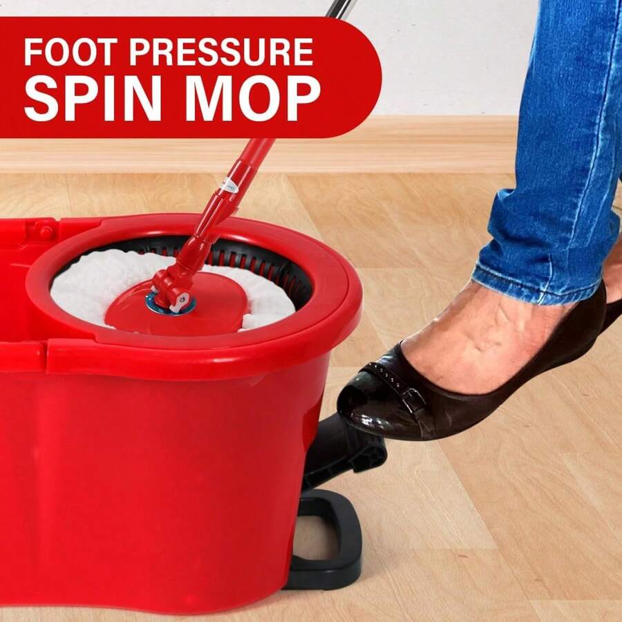 Spin Mop And 7LT Bucket Floor Cleaning System With 3 Extra Microfiber Mop Replacement Refills - Labor-Saving Foot Pressure Spin Mop With Adjustable Stainless Steel Handle For Floor Cleaning - 1 - Xem 1