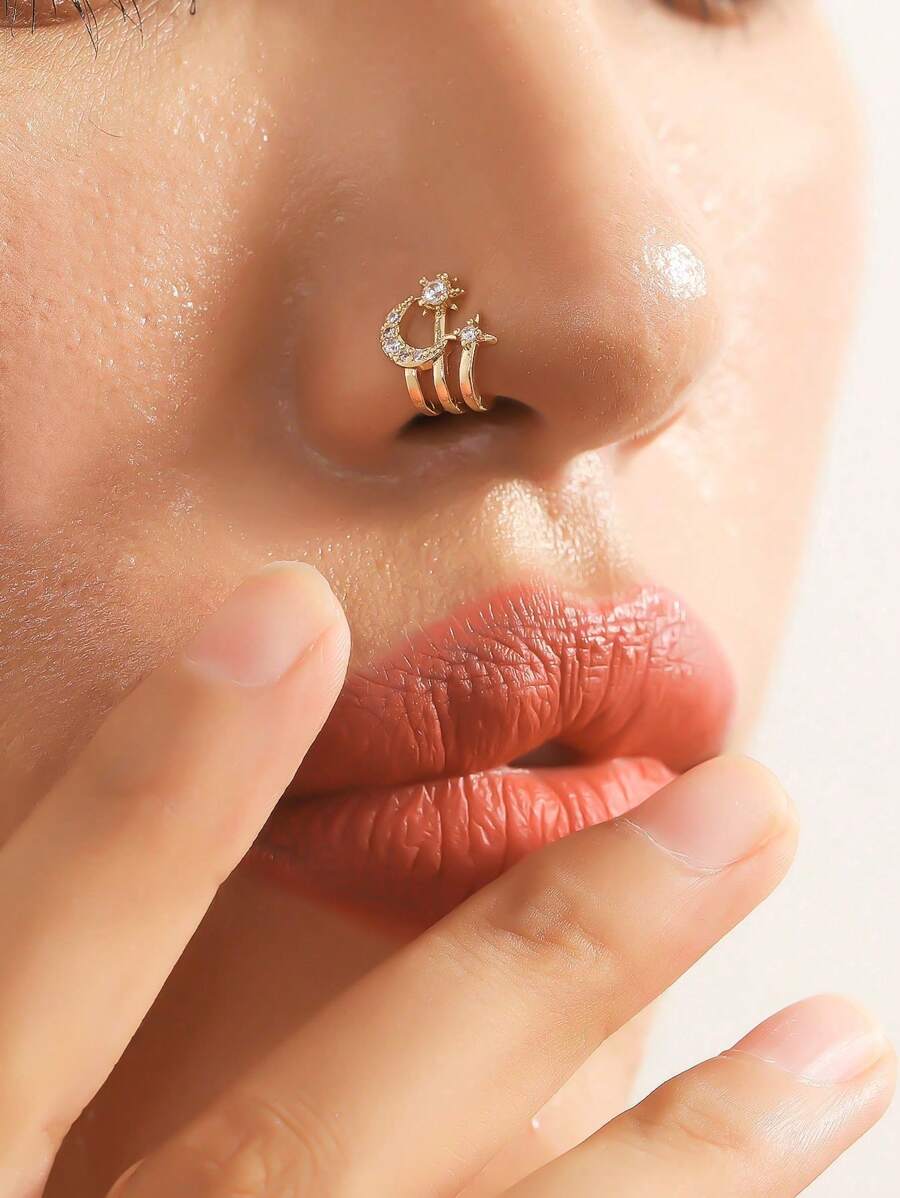 1 件时尚月亮形无孔鼻夹女士节日 - 金黃色 - 查看 1