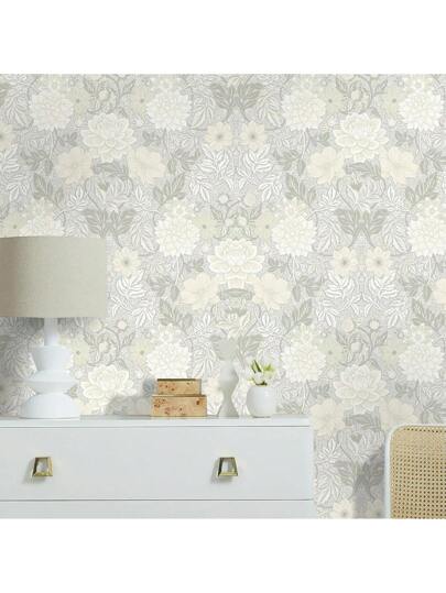 Roll Elegante Vintage Bohemian Peel Stick Wallpaper Brown/White Background Bloemen Pattern, Waterproof, Moisture Proof, Removable, Easy To Install, Home Wand Sticker, Kitchen, Bedroom, Living Room, Cabinet, Wardrobe, Tafel Furniture Refurbishment, 44*300/500/1000cm Size view 8