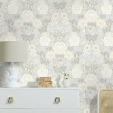 1 卷优雅复古波西米亚风格即撕即贴壁纸 - 棕色/白色背景花卉图案，防水、防潮、可移除、易于安装，家居装饰墙贴，适用于厨房、卧室、客厅、橱柜、衣柜、桌子家具翻新，尺寸 44*300/500/1000 厘米 - 彩色 - 查看 9