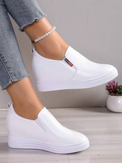 Women's Casual Shoes, Lightweight, Hidden Wedge, Non-Slip Outdoor Sports Sneakers, White, Spring/Summer/Autumn