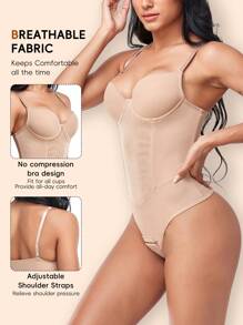 Tummy Control Waist Trainer For Women Full Body Shaper Shapewear With Steel Boned And Built-In Underwire Bra Thong Bodysuit Shaping Tummy Postpartum Shapewear Seamless Butt Tops - 米色 - 查看 4