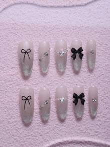 Set de 10 piezas de puntas de uñas con diseño de almendra, uñas de fiesta hechas a mano y coloridas, uñas de primavera/verano con base de ojo de gato plateado y decoración multicolor brillante, 3 estilos disponibles para amantes de la belleza personalizada