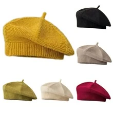 1pc Women's Retro British Style Knit Beret Hat, Cable Pattern, Versatile Warm Hat, Autumn/Winter - Black - View 2