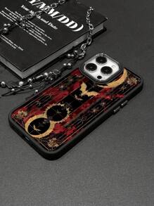 1pc Gothic Style Metal Frame Shock-Resistant Phone Case, Color Blocking Bat & Crescent Moon Floral Print, Compatible With Iphone 7/X/11/12/13/14/15/16/16Pro/16ProMax Series