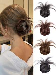 Synthetic Half-Tie Double Hair Bun Messy Hair Bun Low Claw Chignon Wrap Around Hairtail Extension For Women