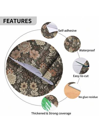 Roll Elegante Vintage Bohemian Peel Stick Wallpaper Brown/White Background Bloemen Pattern, Waterproof, Moisture Proof, Removable, Easy To Install, Home Wand Sticker, Kitchen, Bedroom, Living Room, Cabinet, Wardrobe, Tafel Furniture Refurbishment, 44*300/500/1000cm Size view 10