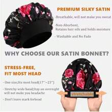 Floral Print Bonnets Women Night Sleeping Cap Wide Elastic Band Silky Headwrap Ladies Hair Cover Shower Bathing Make-Up Hat