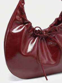 1pc Retro Wine Red Ruched Bowknot Leopard Print Shoulder Underarm Cloud Bag, Suitable For Dates, Outings, Parties, Valentine's Day