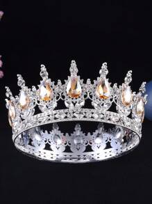 1pc Baroque Style Princess Tiara Jewelry Decor, Round Rhinestone Alloy Bride Crown For Women Wedding, Festival, Birthday Party - Round Crown - View 24