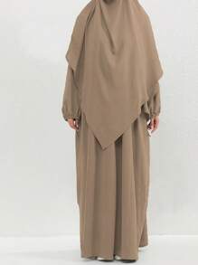 1 Set Solid Color Breathable Fabric Women Hijab And Muslim Abaya, Suitable For Women's Daily Wear For Dress - Black - View 10