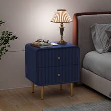 Modern Nightstand Set Of 2 With 2 Drawers & Gold Metal Handle, Fluted Bed Side Table, White Wood End Table With Storage For Bedroom, Living Room - Màu xanh lam - Xem 4