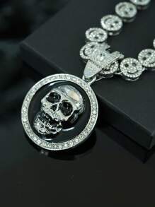 1Set Skull Pendant Smiling Face Necklace & Tennis Chain Necklace Suit, Unique Personalized Men's Necklace Suitable For Daily Wear - Skull Pendant - View 20