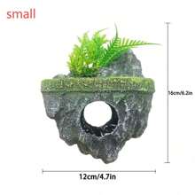 Multi-Use Aquarium Floating Island Decor With Artificial Greenery - ABS Floating Rock With Shelter For Fish, Scenery Rockery For Fish Tank Landscaping