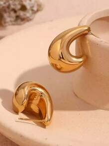 极简奢华泪珠设计时尚耳环，高端休闲优雅风格 - 金色簡約時尚水滴耳飾 - 查看 9