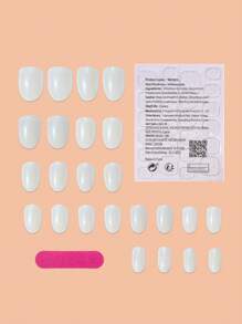 24Pcs Short Almond Shape White Aurora False Nails Kit To Upgrade Your Look, Suitable For Daily Wear Press On Nails Nail Supplies Nails - Multicolor - View 2